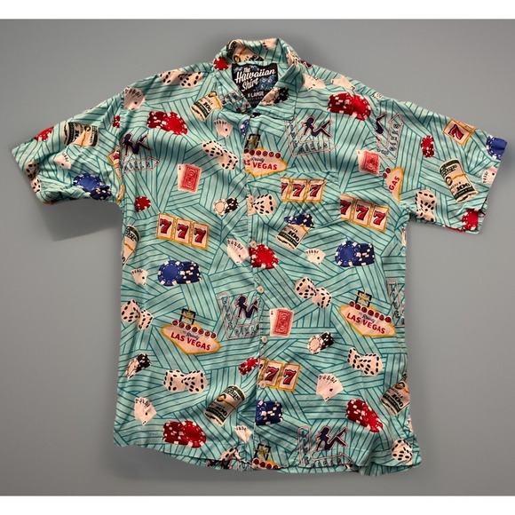 Rowdy Gentleman Hawaiian Shirt All Over Las Vegas Print Cards Dice Girls XL JBHS - Picture 1 of 11